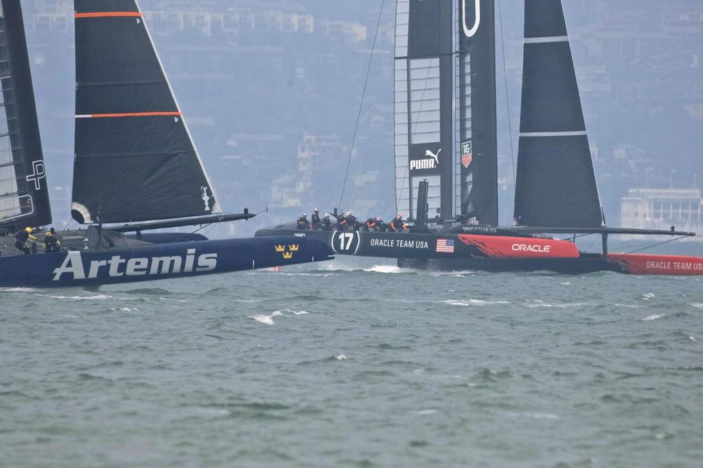 Oracle Team USA and Artemis Racing on the America’s Cup course July 30, 2013 © Chuck Lantz http://www.ChuckLantz.com